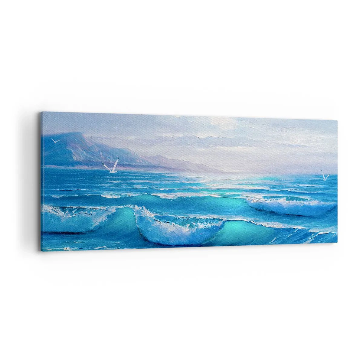 Impression sur toile - Image sur toile - Un paysage marin pittoresque avec des vagues et un ciel bleu - 120x50cm - Il apporte un soulagement - Décoration murale moderne pour le salon et la chambre ARTTOR