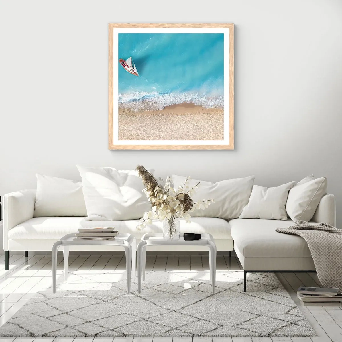 Affiche dans un chêne clair - Poster - A la frontière de l'azur et de l'or - 40x40 cm