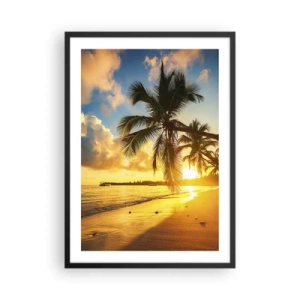 Affiche dans un cadre noir - Poster - Plage tropicale au coucher du soleil avec palmiers - 50x70cm - Rêve caribéen - Décoration murale moderne pour le salon et la chambre ARTTOR