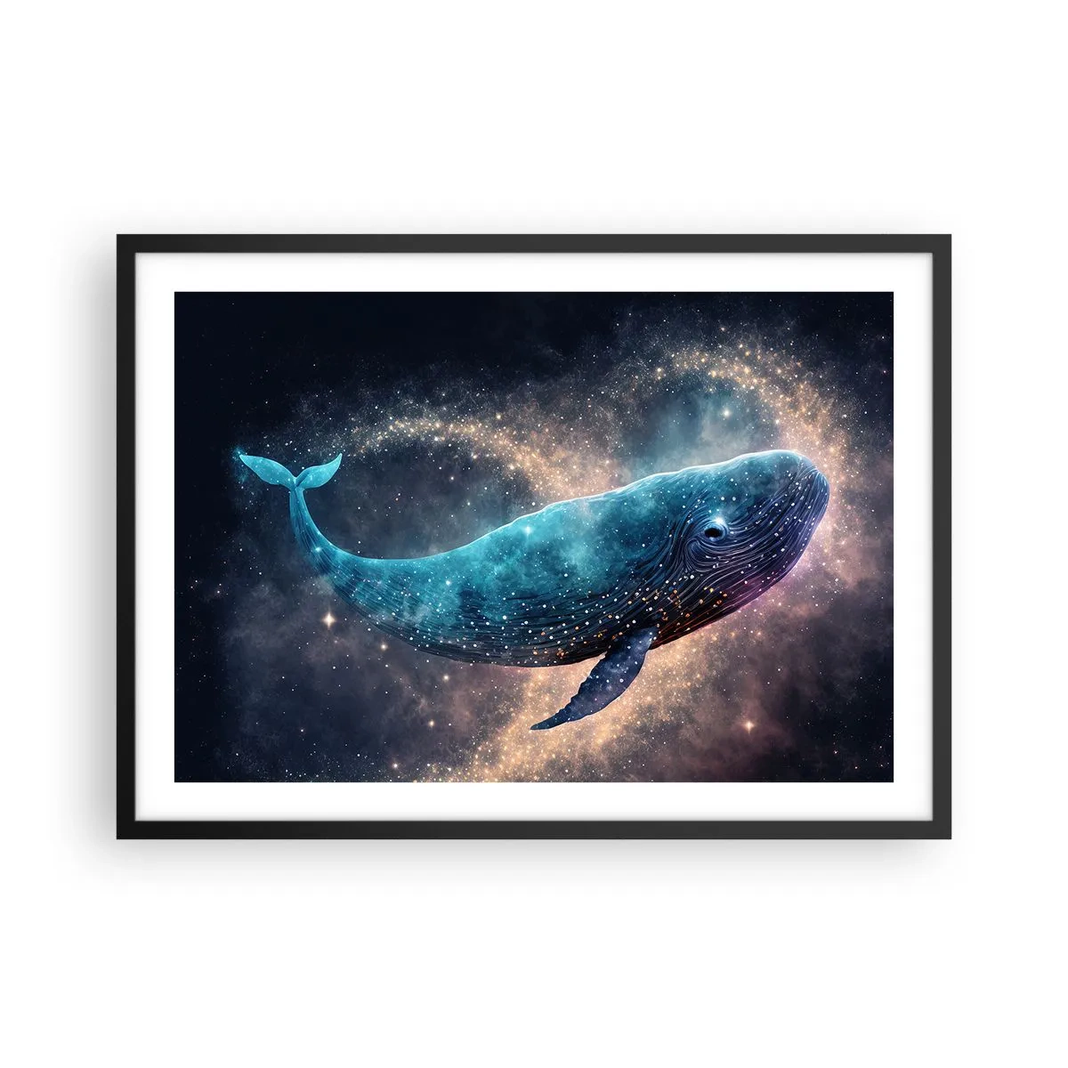 Affiche dans un cadre noir - Poster - Une baleine spatiale avec une galaxie en arrière-plan - 70x50cm - Un tel monde existe… - Décoration murale moderne pour le salon et la chambre ARTTOR