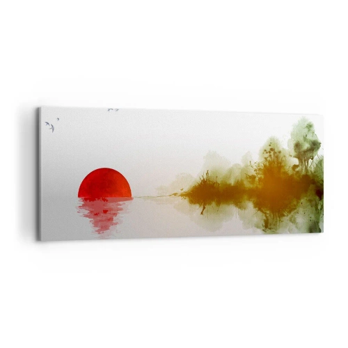 Impression sur toile - Image sur toile - Coucher de soleil abstrait sur un lac avec reflet - 120x50cm - Une promesse de paix - Décoration murale moderne pour le salon et la chambre ARTTOR