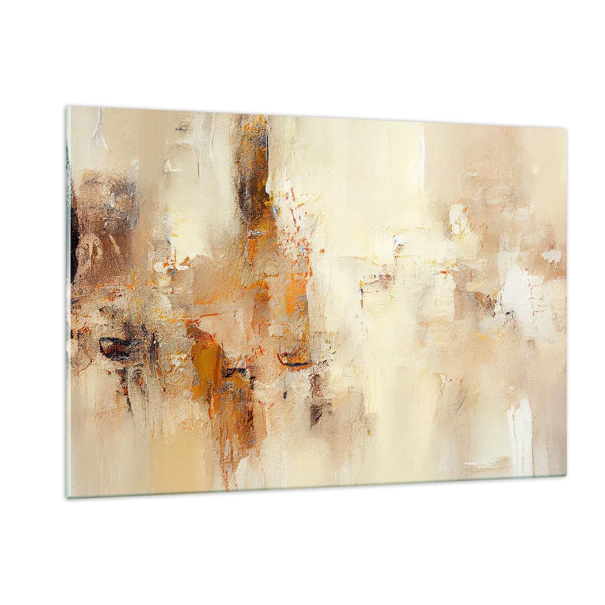 Impression sur verre - Image sur verre - Abstraction dans les tons d'ambre, de beige et de marron - 120x80cm - Âme de l'ambre - Décoration murale moderne pour le salon et la chambre ARTTOR