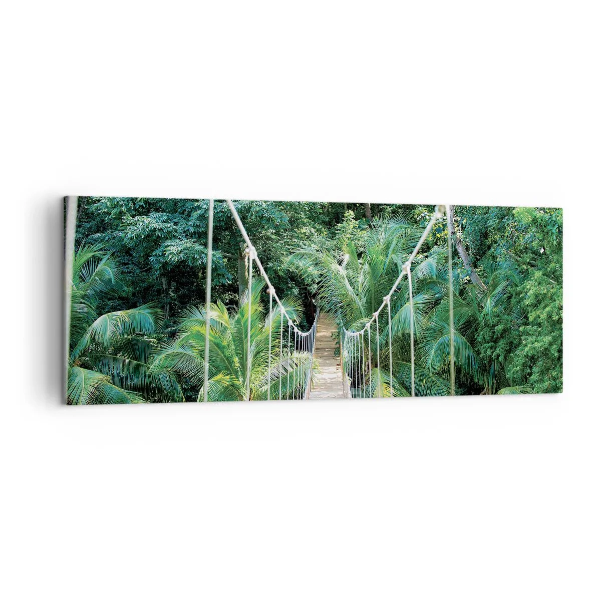 Impression sur toile - Image sur toile - Un pont suspendu dans une jungle tropicale pleine de verdure - 140x50cm - Welcome to the jungle! - Décoration murale moderne pour le salon et la chambre ARTTOR