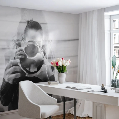 Papier Peint Photo Premium Canvas - Portrait en double exposition noir et blanc d'un photographe - 100x70cm - Créateur et matériel - Décoration murale moderne pour le salon et la chambre ARTTOR