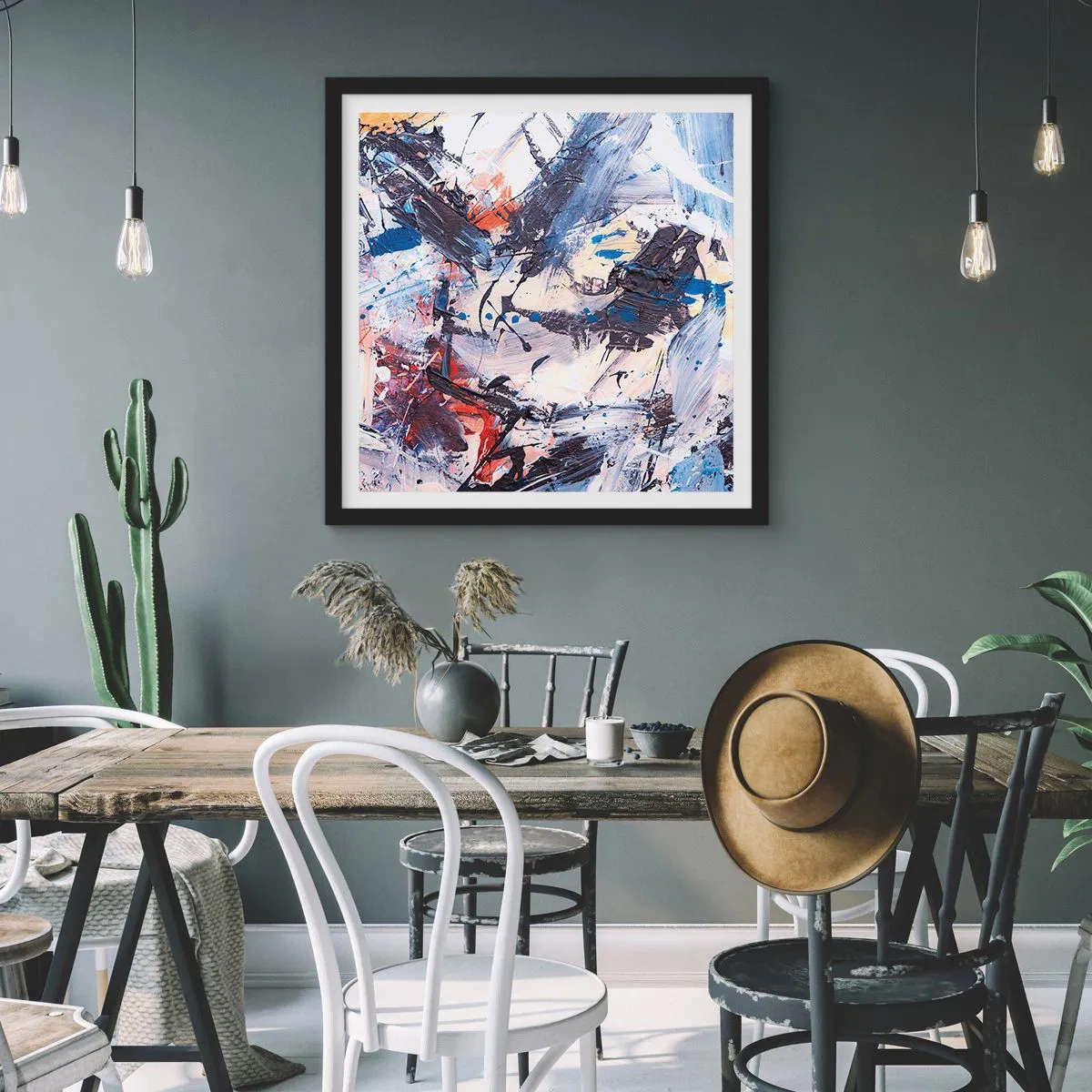 Affiche dans un cadre noir - Poster - La danse folle de l'abstrait - 50x50 cm