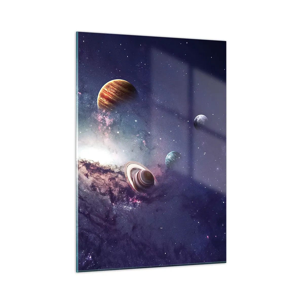 Impression sur verre - Image sur verre - Une vision fantaisiste de planètes tournant dans l'espace - 50x70cm - Système de danse solaire - Décoration murale moderne pour le salon et la chambre ARTTOR