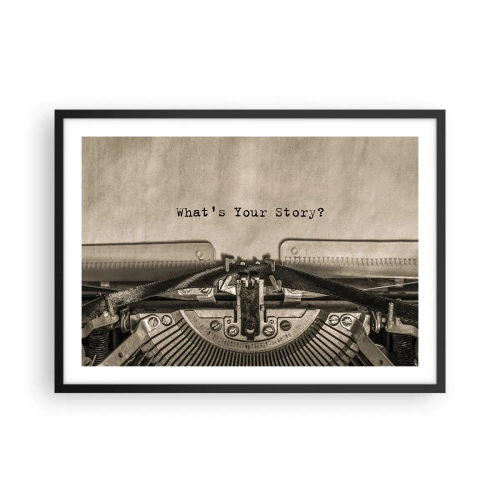Affiche dans un cadre noir - Poster - Une machine à écrire avec les mots « Quelle est votre histoire ? » - 70x50cm - Réponds-moi - Décoration murale moderne pour le salon et la chambre ARTTOR