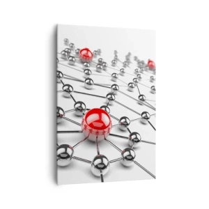 Impression sur toile - Image sur toile - Un réseau de boules métalliques aux accents rouges - 70x100cm - Toile argentée - Décoration murale moderne pour le salon et la chambre ARTTOR