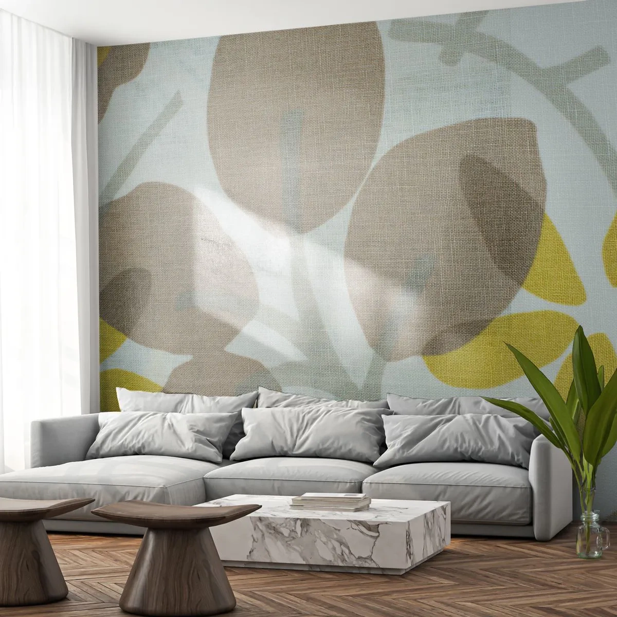 Papier Peint Photo Standard Eco - Composition en plein soleil - Bohème, Fleurs, Minimalisme - 300x210 cm