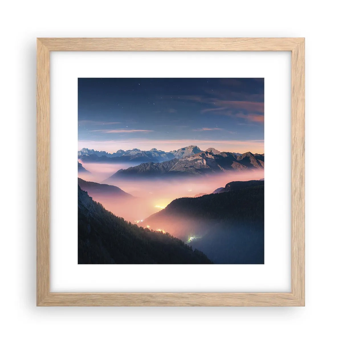 Affiche dans un chêne clair - Poster - Lumière dans les vallées - 30x30 cm