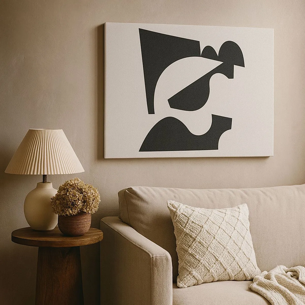 Impression sur toile - Image sur toile - Composition géométrique abstraite en noir et blanc - 70x50cm - À monter soi-même - Décoration murale moderne pour le salon et la chambre ARTTOR