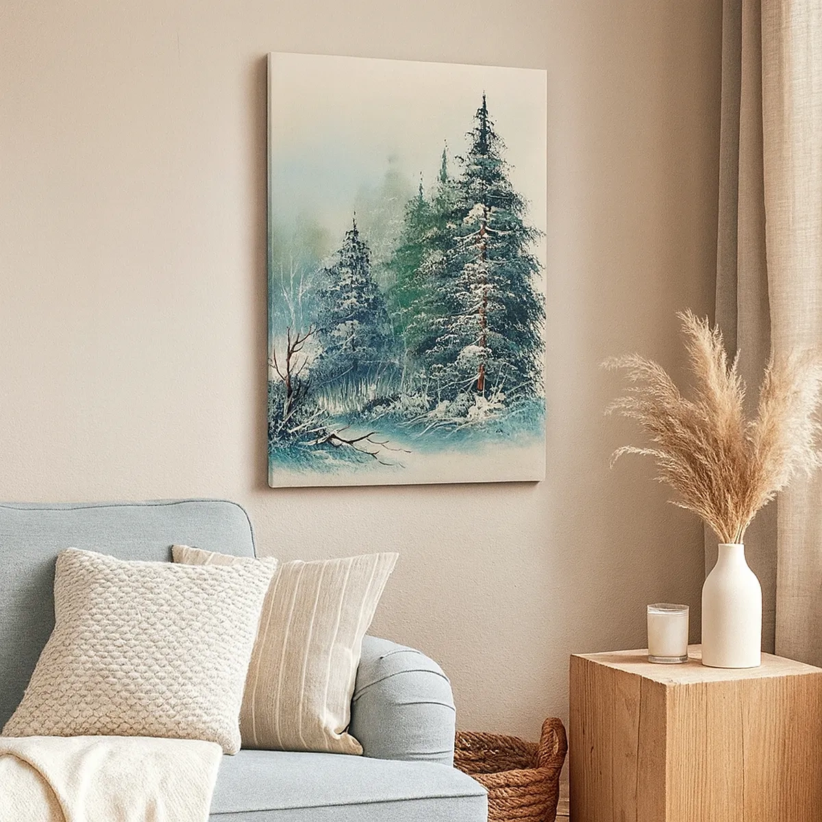 Impression sur toile - Image sur toile - Paysage d'hiver avec des arbres enneigés - 50x70cm - Prêt pour les fêtes - Décoration murale moderne pour le salon et la chambre ARTTOR
