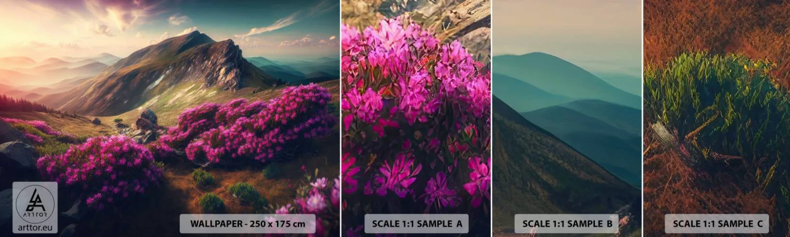 Échantillon de Papier Peint Autocollant Deluxe Sticker - L'été à la montagne - Paysage, Nature, Montagnes - 100x30 cm