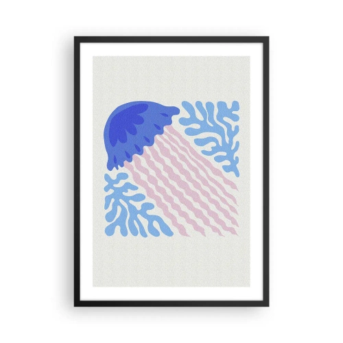 Affiche dans un cadre noir - Poster - Méduse stylisée entourée de végétation sous-marine - 50x70cm - Comme d'un autre monde - Décoration murale moderne pour le salon et la chambre ARTTOR