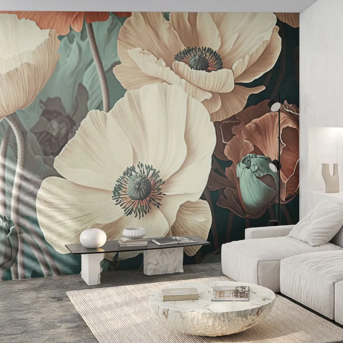 Papier Peint Autocollant Deluxe Sticker - Le murmure des coquelicots - Fleurs, Plantes, Pastel - 100x70 cm