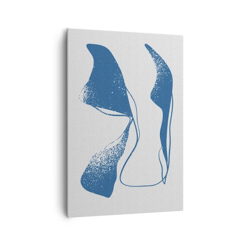 Impression sur toile - Image sur toile - Formes abstraites dans des tons bleus sur fond blanc - 70x100cm - Abstraction ailée - Décoration murale moderne pour le salon et la chambre ARTTOR