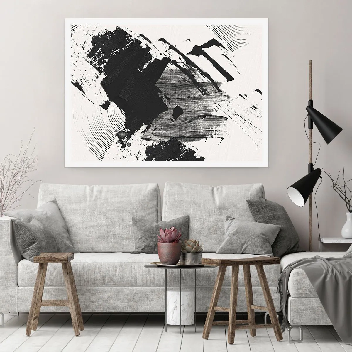 Affiche - Poster - Traits abstraits de noir sur fond blanc - 100x70cm - Abstraction – expression du noir - Décoration murale moderne pour le salon et la chambre ARTTOR