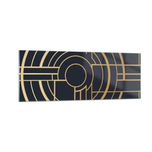 Impression sur verre - Image sur verre - Motif géométrique avec des lignes dorées - 140x50cm - Rotation des éléments - Décoration murale moderne pour le salon et la chambre ARTTOR