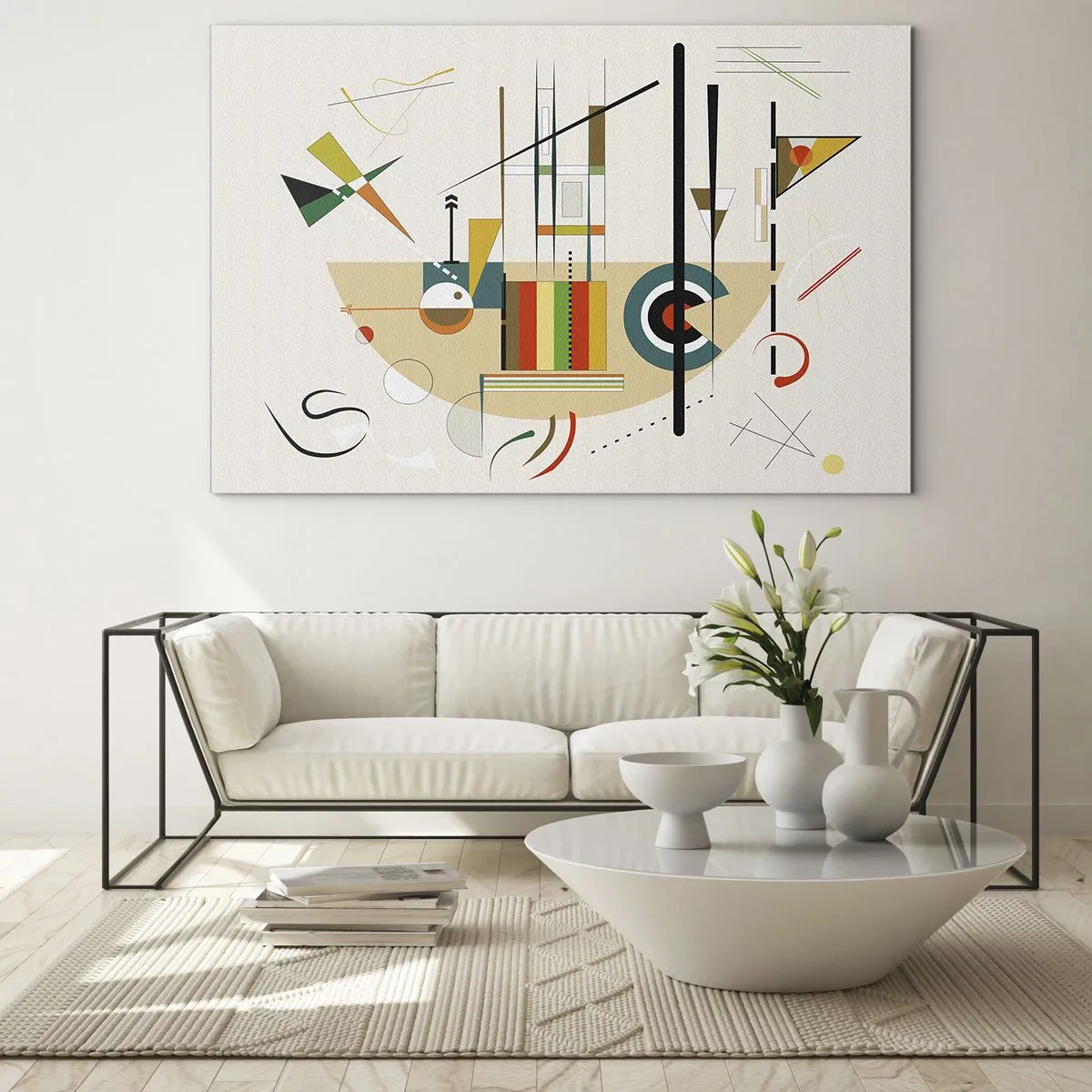 Impression sur verre - Image sur verre - Abstraction géométrique colorée sur fond clair - 120x80cm - Et le monde s’amuse - Décoration murale moderne pour le salon et la chambre ARTTOR