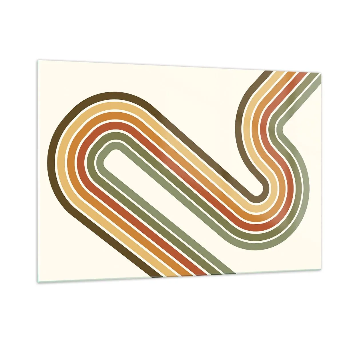 Impression sur verre - Image sur verre - Abstraction géométrique de style rétro avec des lignes ondulées - 120x80cm - En zig zag vers le but - Décoration murale moderne pour le salon et la chambre ARTTOR