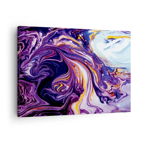 Impression sur toile - Image sur toile - Un motif abstrait dynamique dans des tons de violet et de jaune. - 70x50cm - La courbure de l'espace en violet - Décoration murale moderne pour le salon et la chambre ARTTOR
