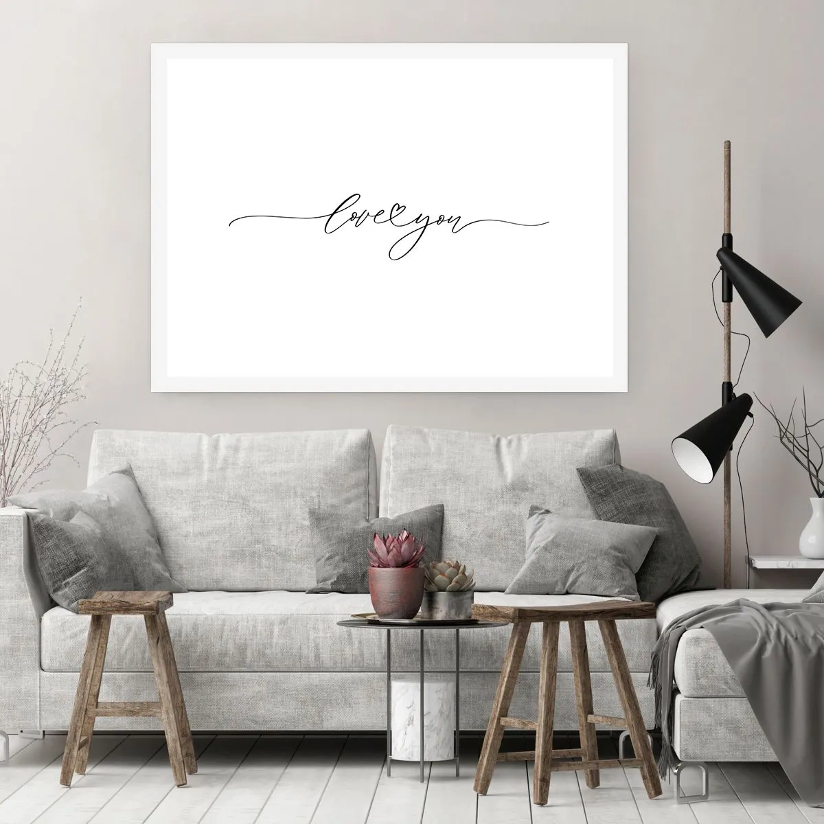 Affiche - Poster - L'inscription « Je t'aime » dans une police élégante - 100x70cm - Noir sur blanc - Décoration murale moderne pour le salon et la chambre ARTTOR