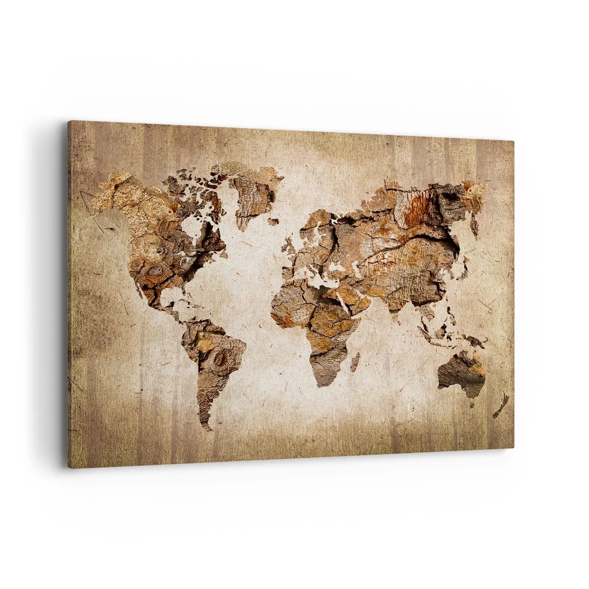 Impression sur toile - Image sur toile - Une carte du monde dans un style rustique en bois - 120x80cm - Découverte du monde - Décoration murale moderne pour le salon et la chambre ARTTOR