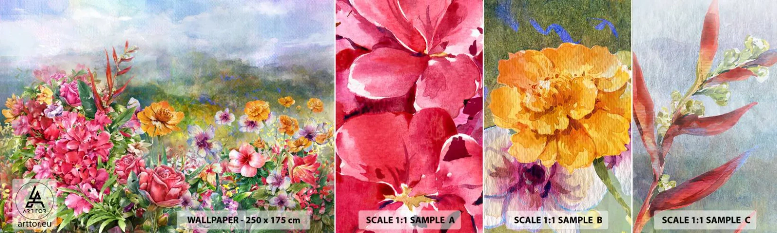 Échantillon De Papier Peint Standard Eco - Un jardin devenu fou - Fleurs, Jardin, Nature - 100x30 cm