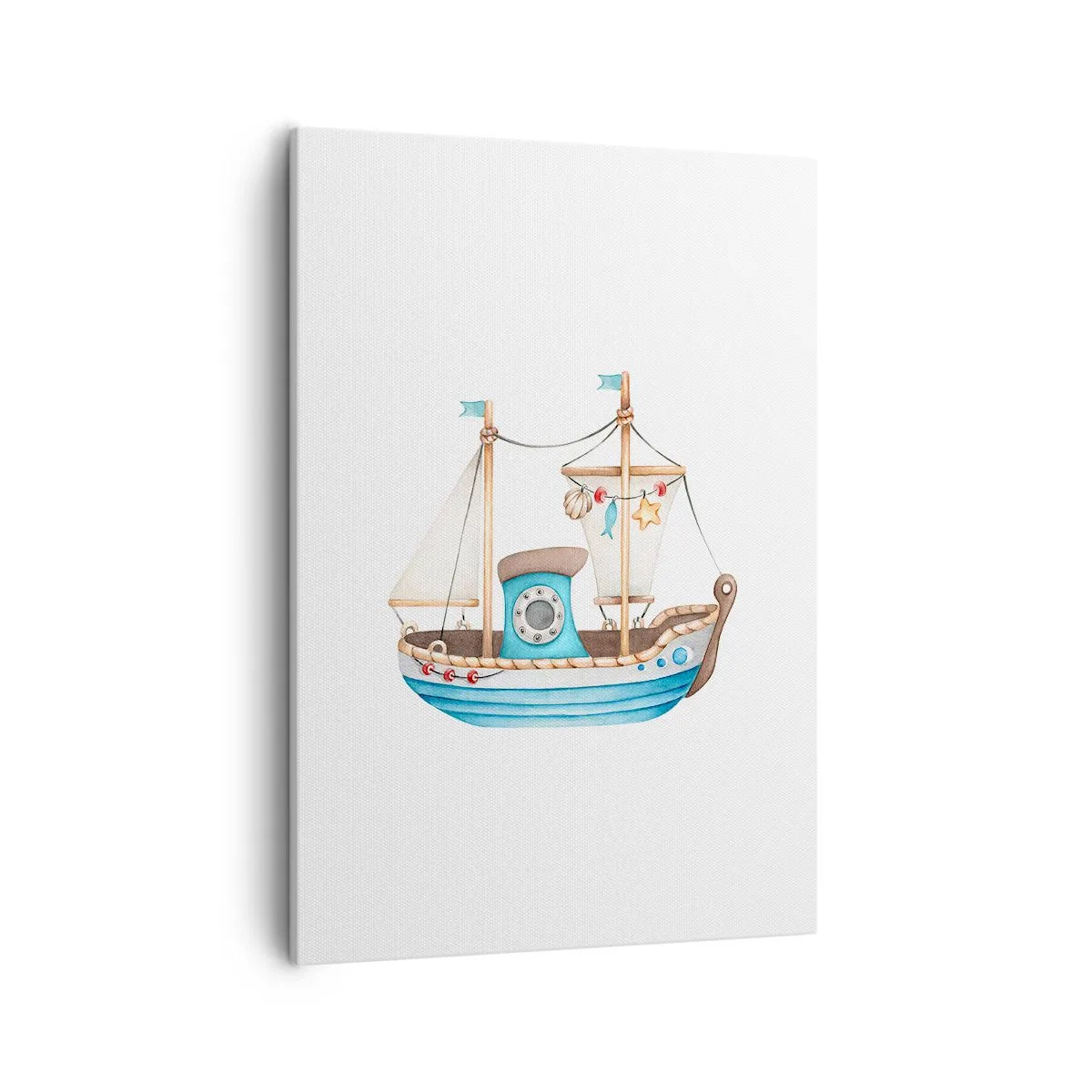 Impression sur toile - Image sur toile - Illustration d'un navire aux couleurs pastel sur fond blanc - 50x70cm - Ohé, l'aventure ! - Décoration murale moderne pour le salon et la chambre ARTTOR