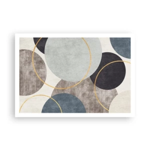 Affiche - Poster - Cercles géométriques dans les tons de gris, bleu et or - 100x70cm - Cercles sur cercles - Décoration murale moderne pour le salon et la chambre ARTTOR