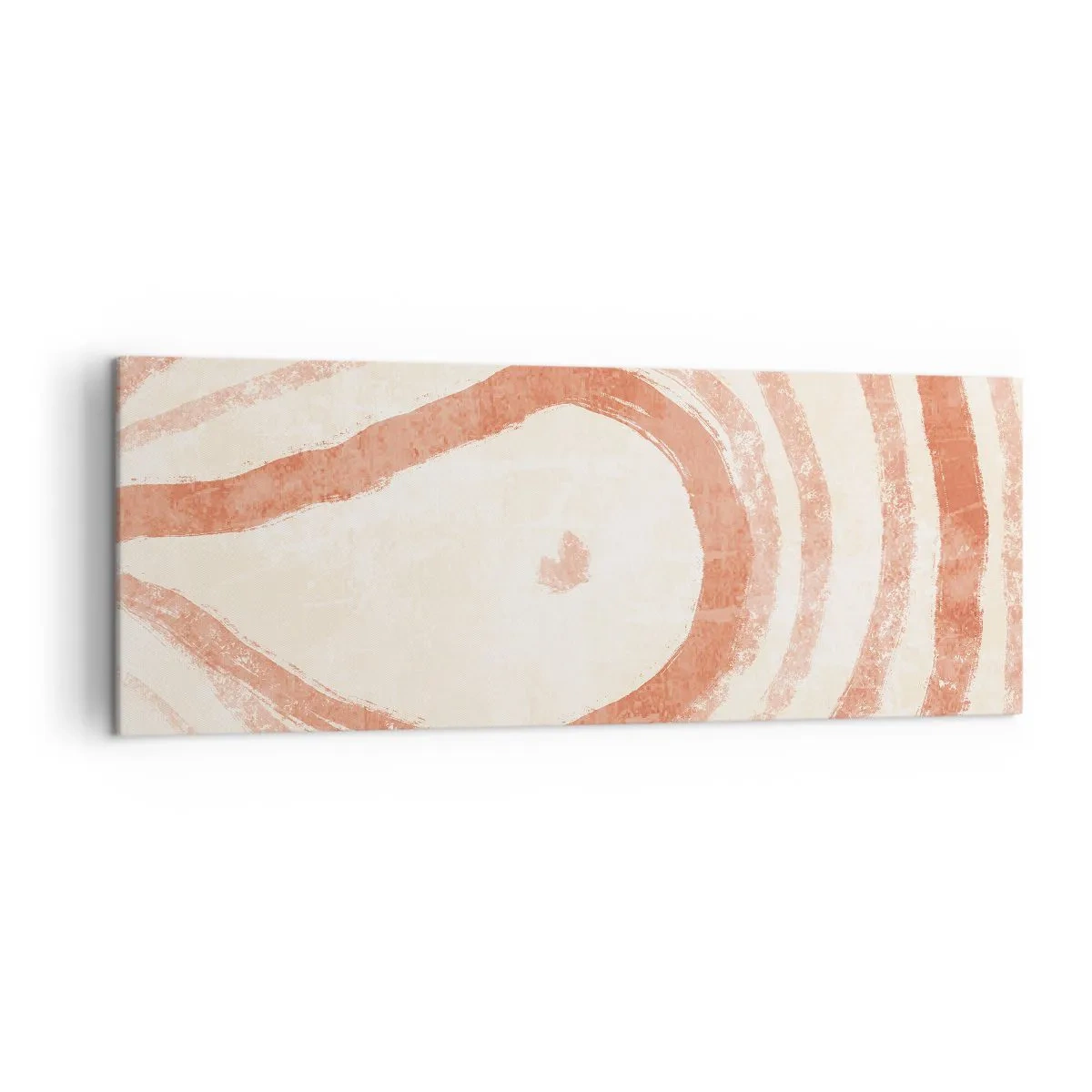 Impression sur toile - Image sur toile - Un motif abstrait de lignes concentriques dans des tons de terre cuite. - 140x50cm - Cercles de corail – composition - Décoration murale moderne pour le salon et la chambre ARTTOR