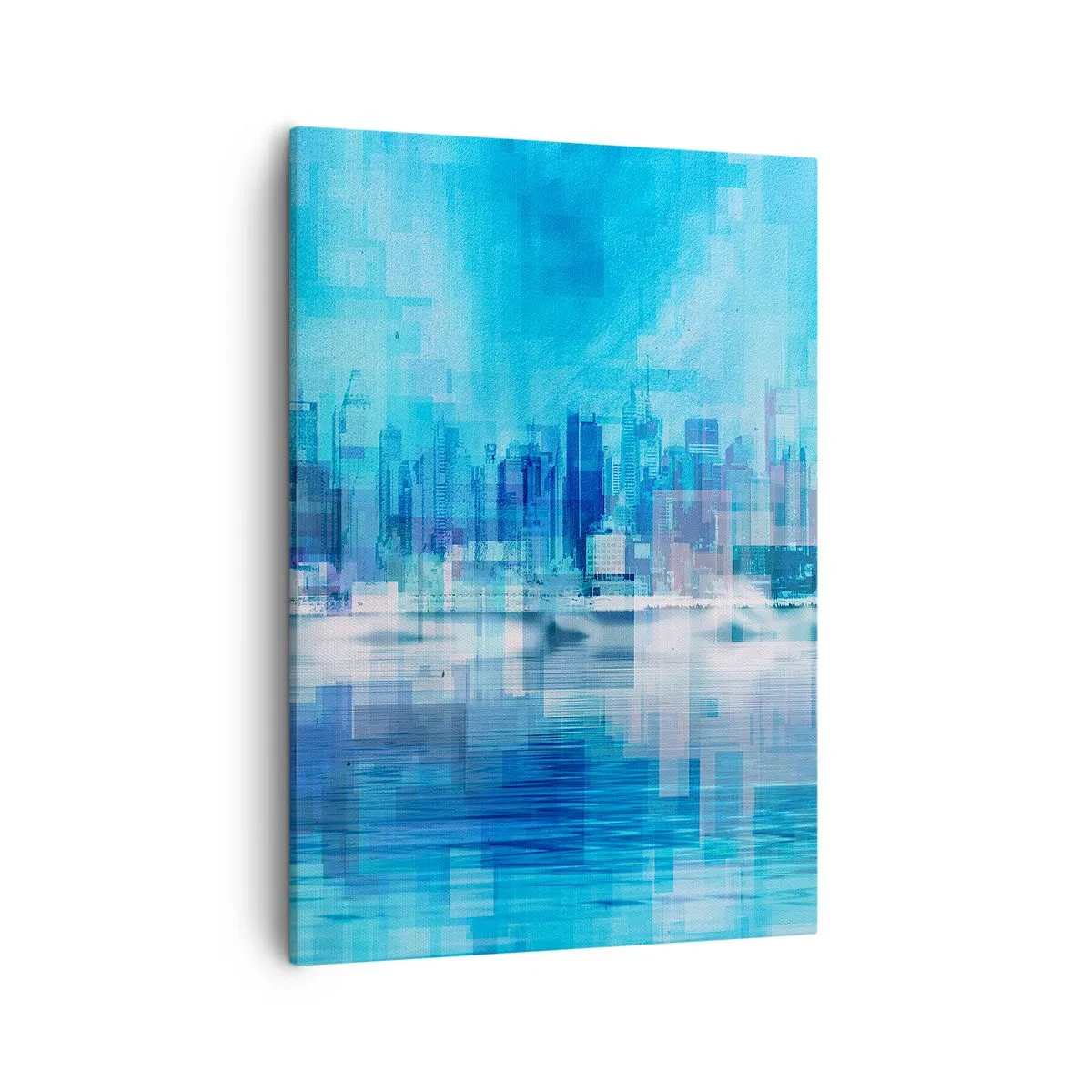 Impression sur toile - Image sur toile - Panorama urbain abstrait dans des tons bleus - 50x70cm - Noyé dans le bleu - Décoration murale moderne pour le salon et la chambre ARTTOR