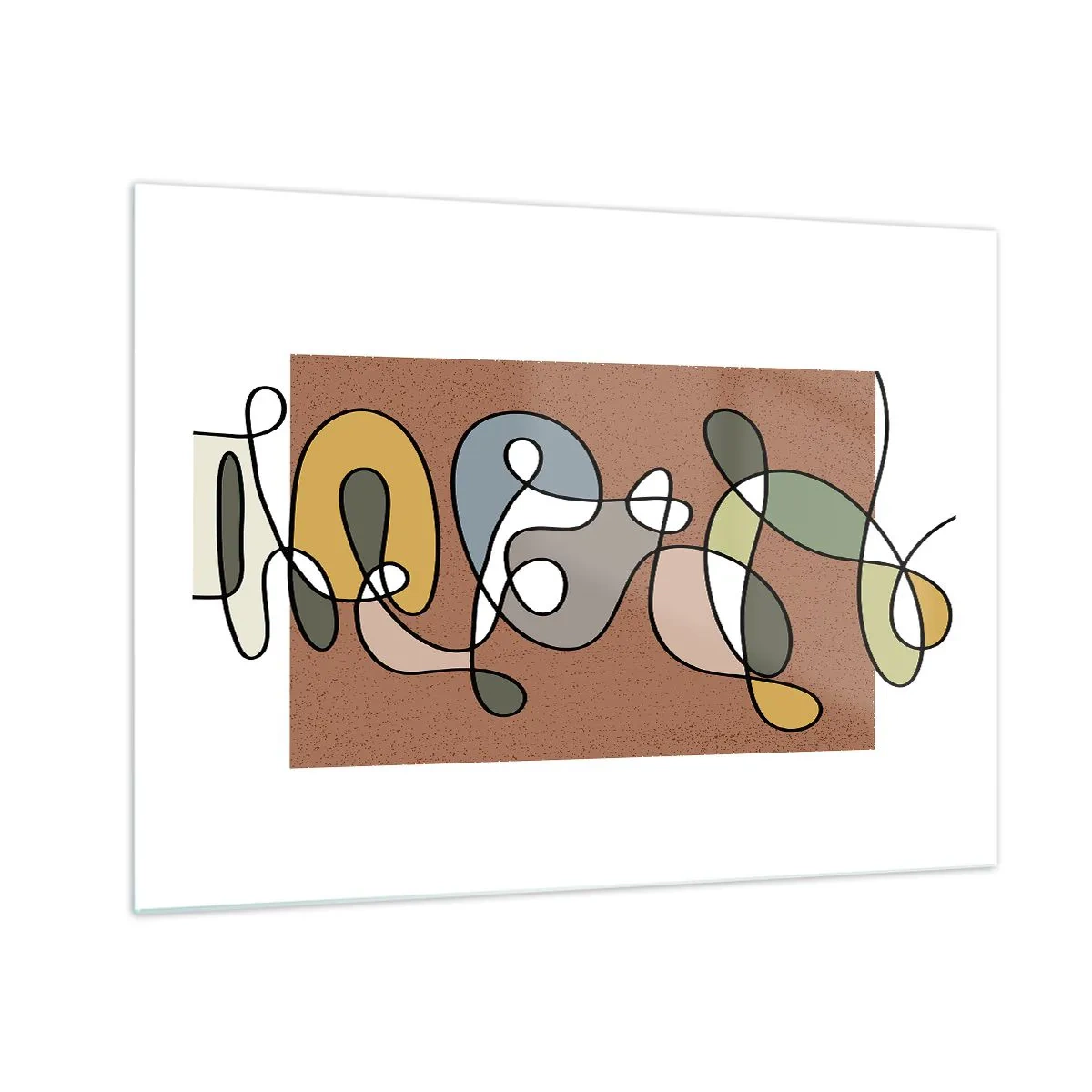 Impression sur verre - Image sur verre - Abstraction colorée avec une ligne noire sur un fond marron - 70x50cm - Une abstraction qui mérite le sourire - Décoration murale moderne pour le salon et la chambre ARTTOR
