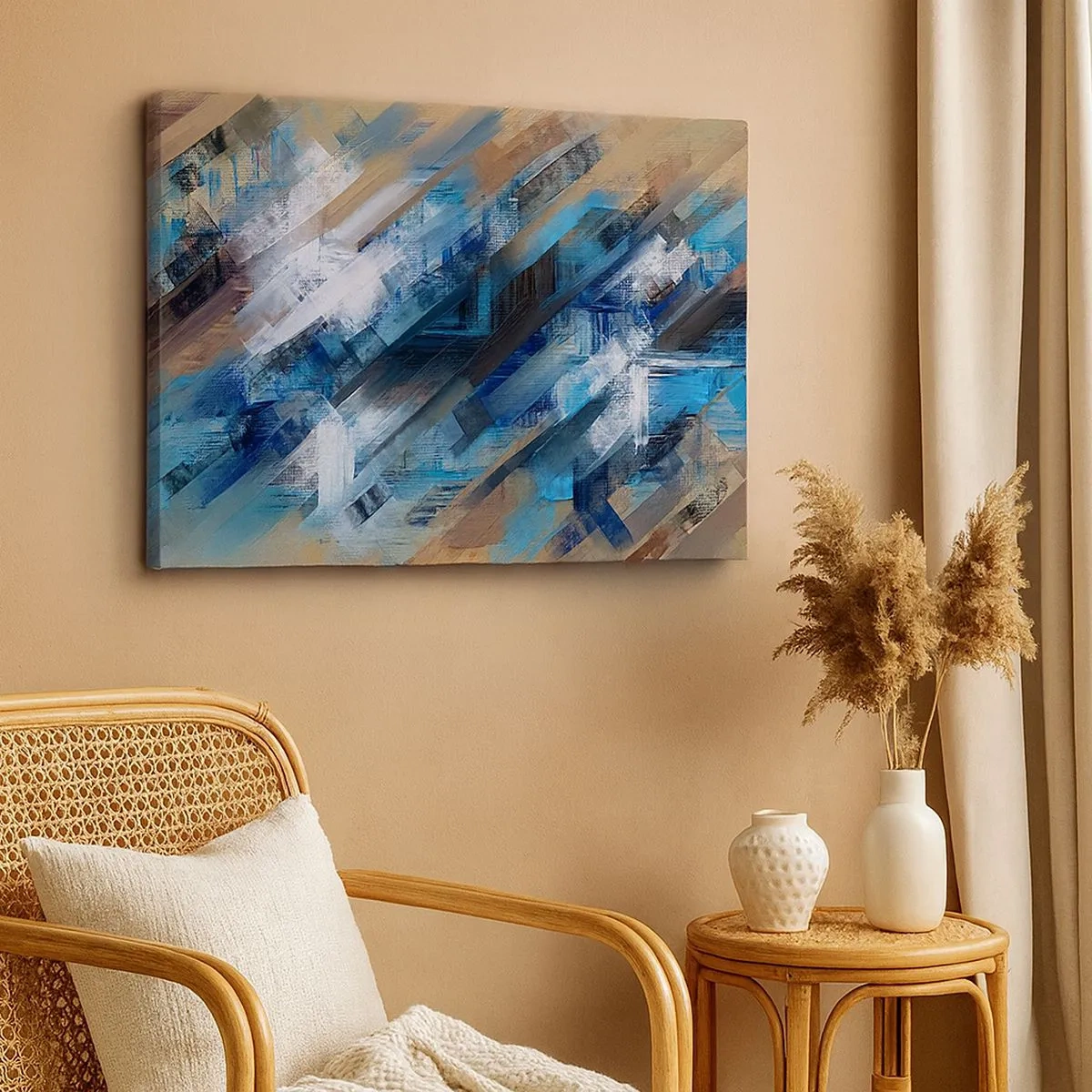 Impression sur toile - Image sur toile - Composition abstraite avec des lignes diagonales bleues - 70x50cm - Diagonale de bleus - Décoration murale moderne pour le salon et la chambre ARTTOR