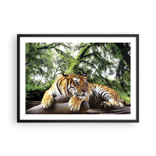 Affiche dans un cadre noir - Poster - Un tigre se reposant dans une forêt tropicale - 70x50cm - Cordialement - Décoration murale moderne pour le salon et la chambre ARTTOR