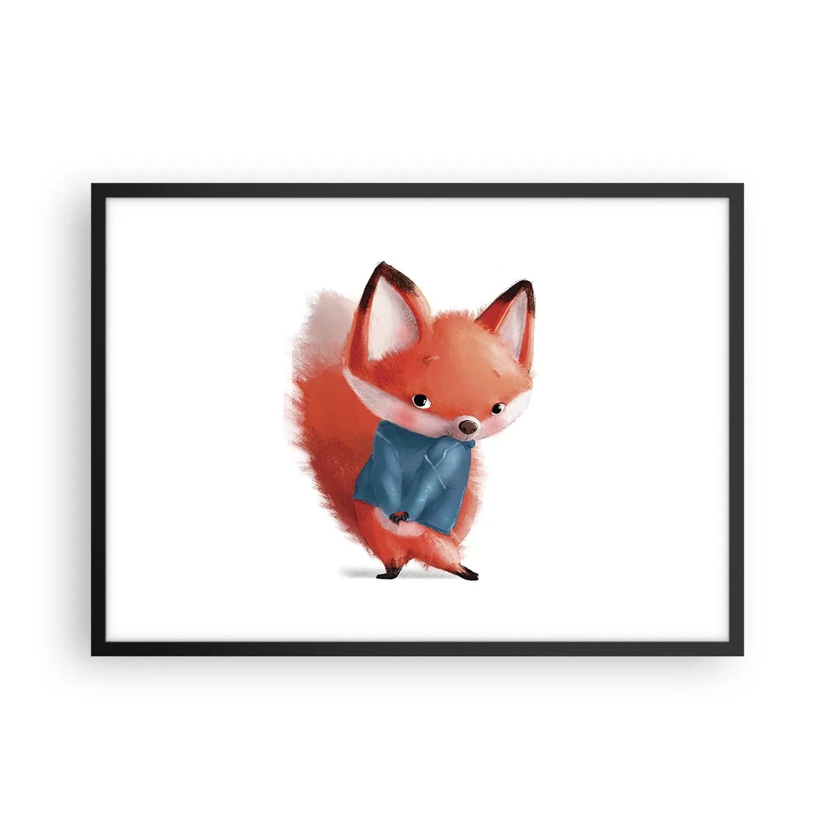 Affiche dans un cadre noir - Poster - Un renard mignon dans un costume bleu - 70x50cm - Est-ce que ça me va? - Décoration murale moderne pour le salon et la chambre ARTTOR