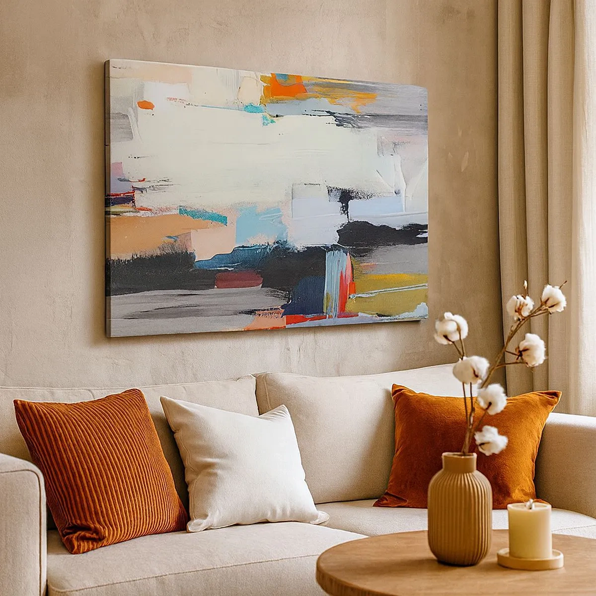 Impression sur toile - Image sur toile - Abstraction colorée avec des coups de pinceau dynamiques - 70x50cm - Y a-t-il une méthode ? - Décoration murale moderne pour le salon et la chambre ARTTOR