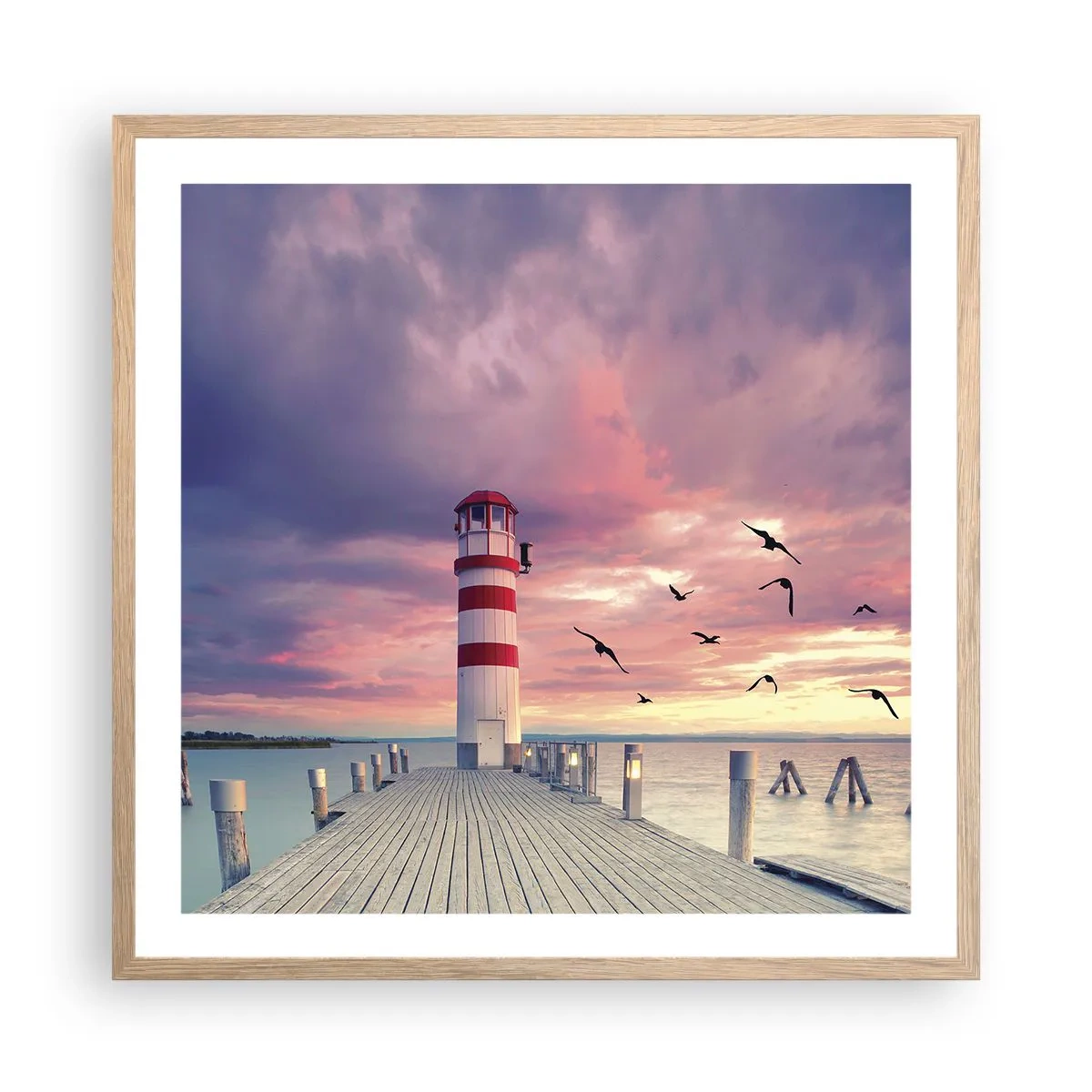 Affiche dans un chêne clair - Poster - C'est l'heure d'aller au port - 60x60 cm