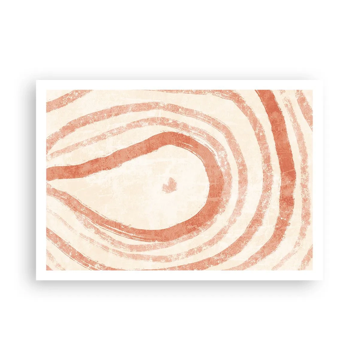 Affiche - Poster - Un motif abstrait de lignes concentriques dans des tons de terre cuite. - 100x70cm - Cercles de corail – composition - Décoration murale moderne pour le salon et la chambre ARTTOR