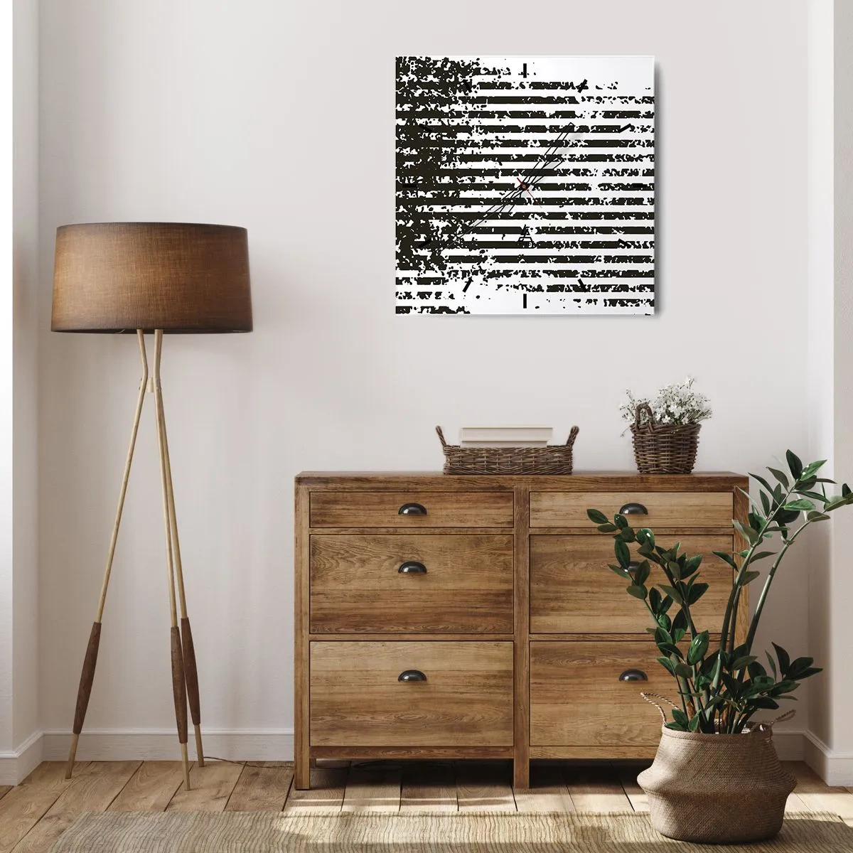 Horloge murale - Pendule murale - Lignes abstraites avec un effet vieilli en noir et blanc - 30x30cm - Rythme et bruissement - Décoration murale moderne pour le salon et la chambre ARTTOR