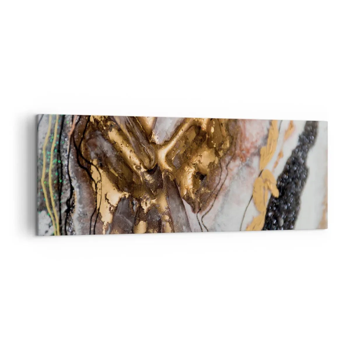 Impression sur toile - Image sur toile - Composition abstraite avec des éléments d'or et de cristaux - 140x50cm - Élément de la terre - Décoration murale moderne pour le salon et la chambre ARTTOR