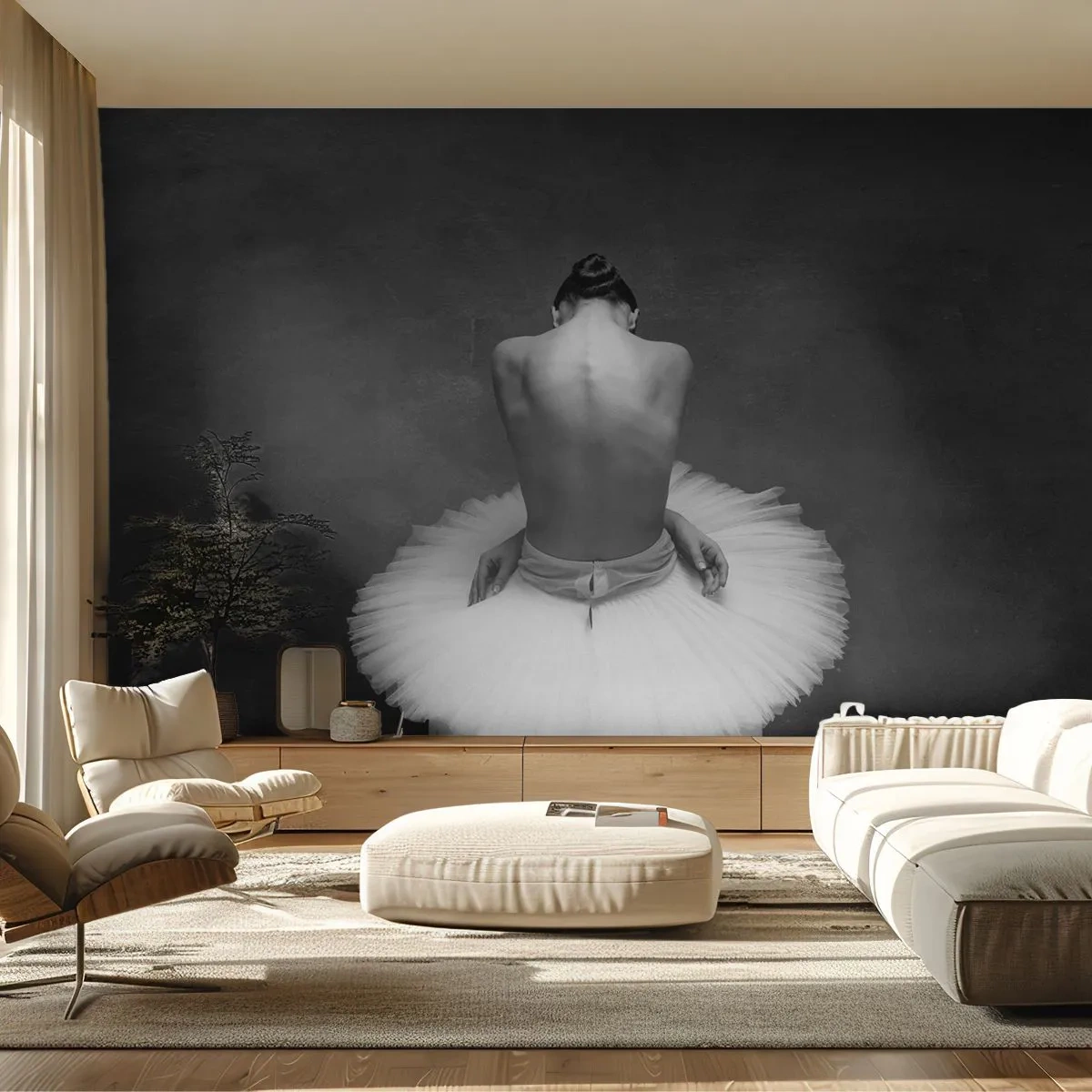 Papier Peint Photo Premium Sand - Photographie en noir et blanc d'une ballerine dans une pose classique - 100x70cm - C'est justement en train de fleurir - Décoration murale moderne pour le salon et la chambre ARTTOR