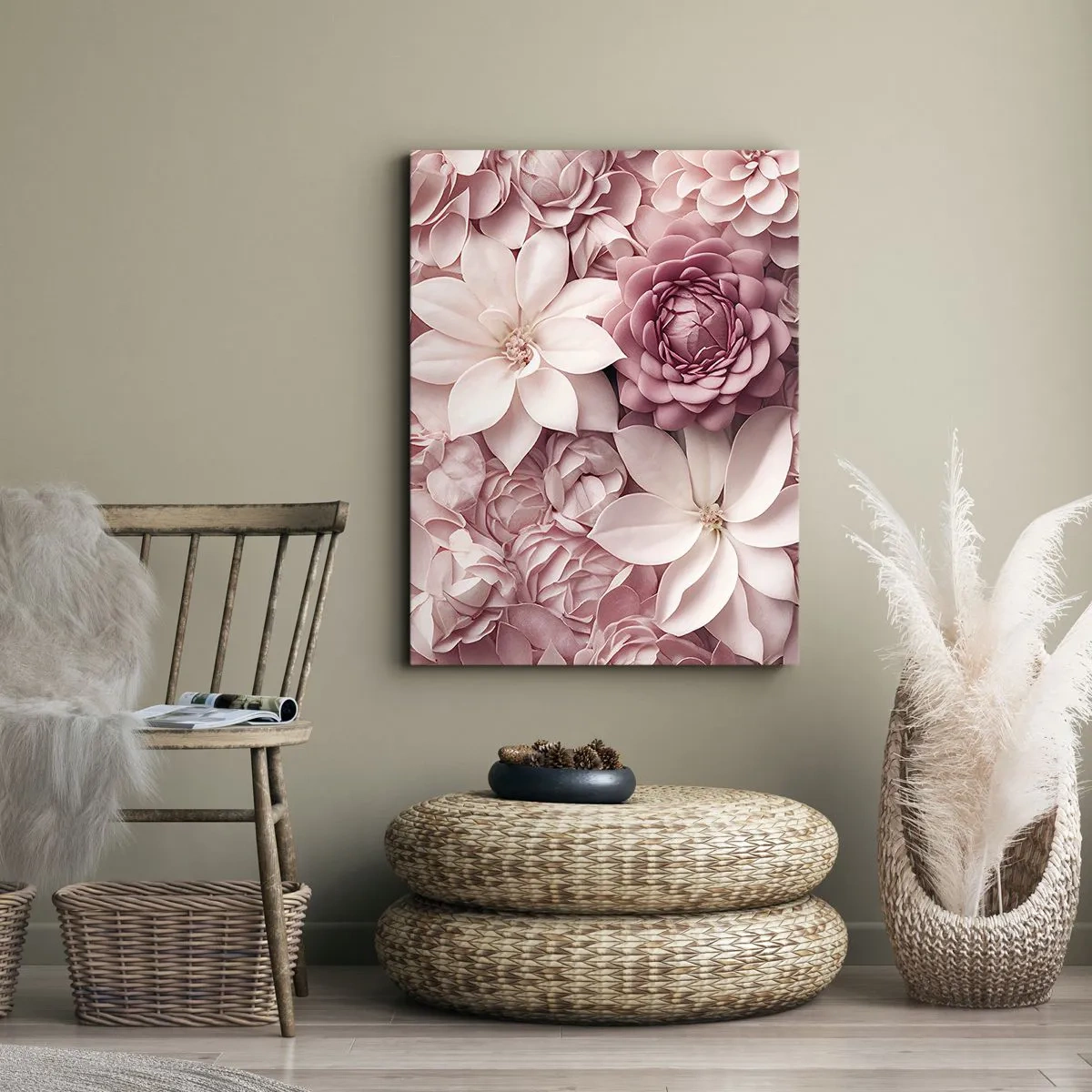 Impression sur toile - Image sur toile - Des fleurs aux tons roses et blancs dans une approche artistique - 80x120cm - Dans les pétales roses - Décoration murale moderne pour le salon et la chambre ARTTOR