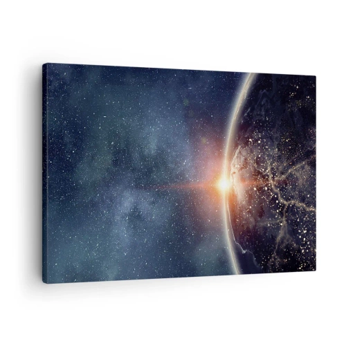Impression sur toile - Image sur toile - La Terre vue de l'espace avec le soleil levant - 70x50cm - Dans une nouvelle perspective - Décoration murale moderne pour le salon et la chambre ARTTOR