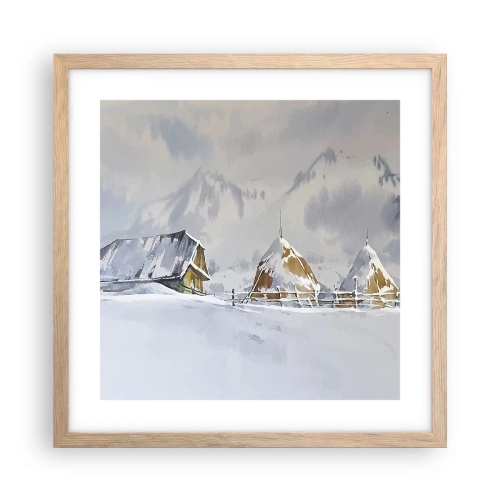 Affiche dans un chêne clair - Poster - Dans une vallée enneigée - 40x40 cm