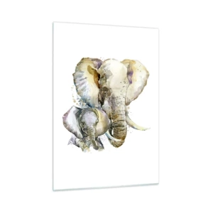 Impression sur verre - Image sur verre - Éléphants artistiques en style aquarelle sur fond blanc - 50x70cm - Rien ne peut égaler maman - Décoration murale moderne pour le salon et la chambre ARTTOR