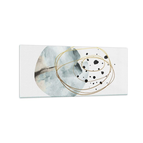 Impression sur verre - Image sur verre - Abstraction minimaliste avec un motif géométrique et des lignes dorées - 120x50cm - Emmêlement de l'espace - Décoration murale moderne pour le salon et la chambre ARTTOR