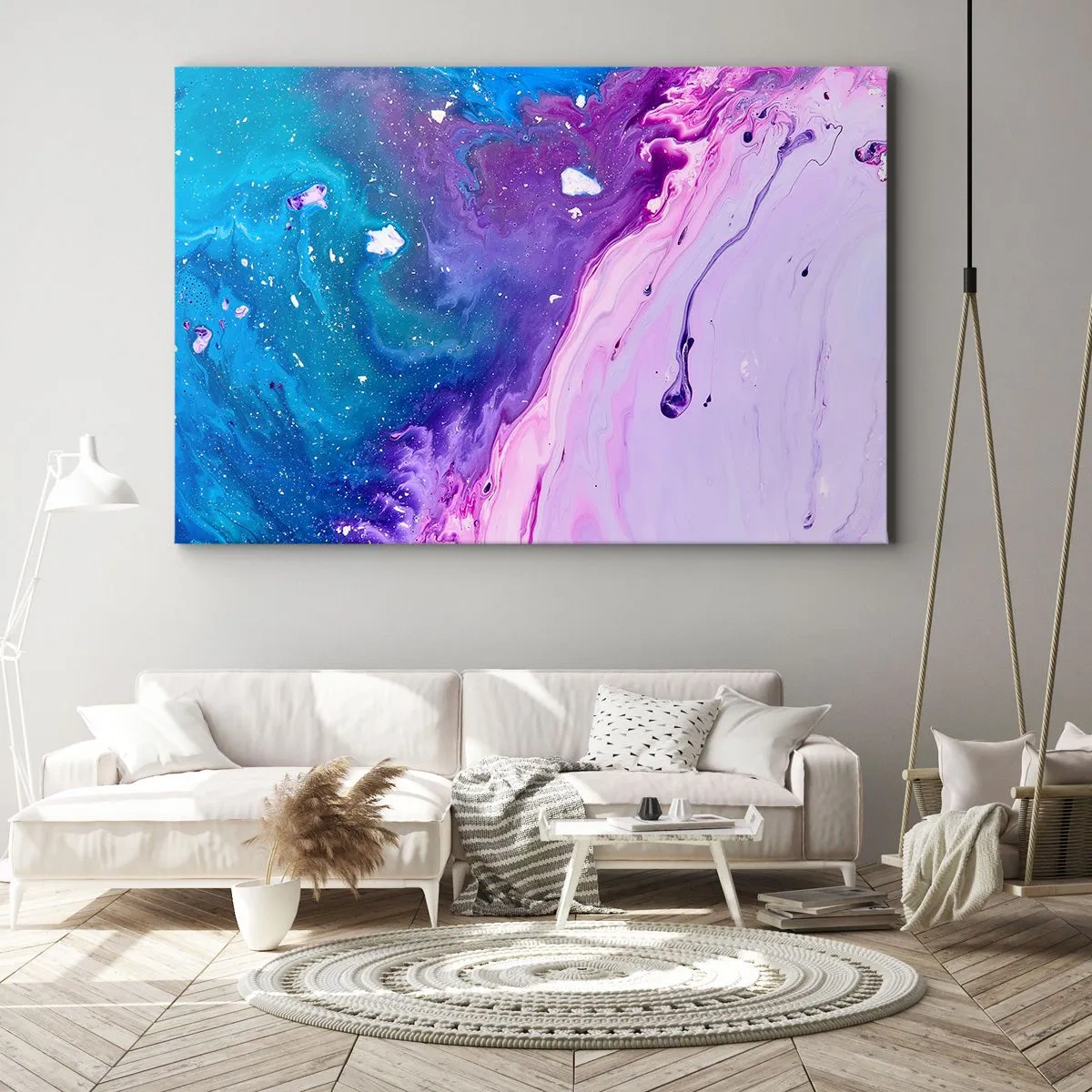 Impression sur toile - Image sur toile - Abstraction aux couleurs violettes et turquoise inspirée des contrastes - 100x70cm - Yin et yang - Décoration murale moderne pour le salon et la chambre ARTTOR