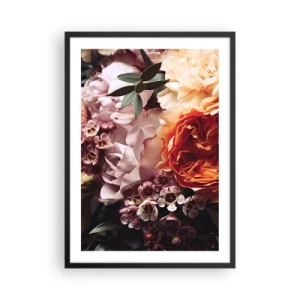Affiche dans un cadre noir - Poster - Gros plan d'un bouquet de fleurs dans des tons de rose, d'orange et de crème. - 50x70cm - Enveloppé de beauté - Décoration murale moderne pour le salon et la chambre ARTTOR