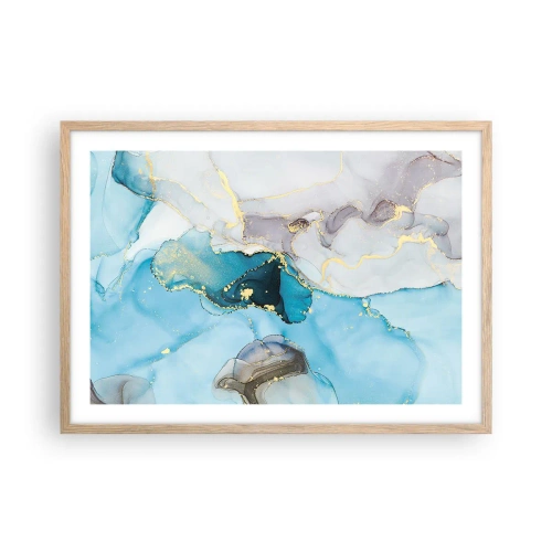 Affiche dans un chêne clair - Poster - Etude de la rencontre gris et turquoise - 70x50 cm